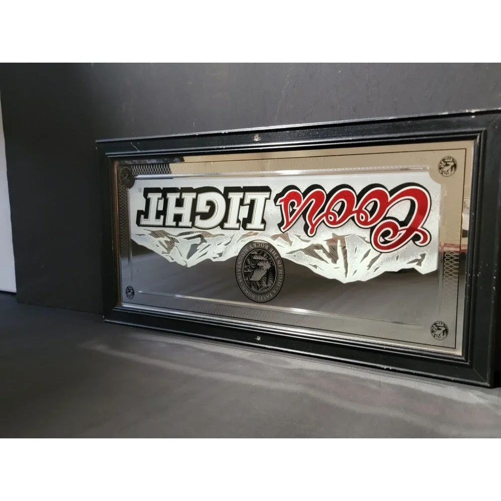 Vintage 2000 Coors Light Mirror Bar Sign Man Cave Etched Glass Black Frame